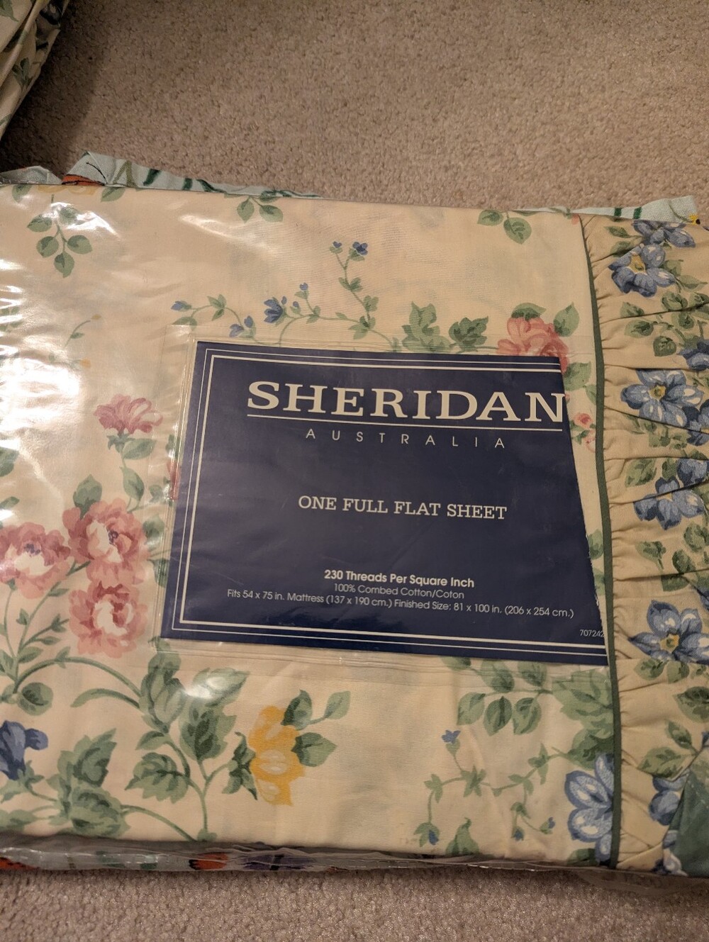 Vintage Sheridan Australia 6  Green & Yellow Flat Full Sheet (Ferndale)